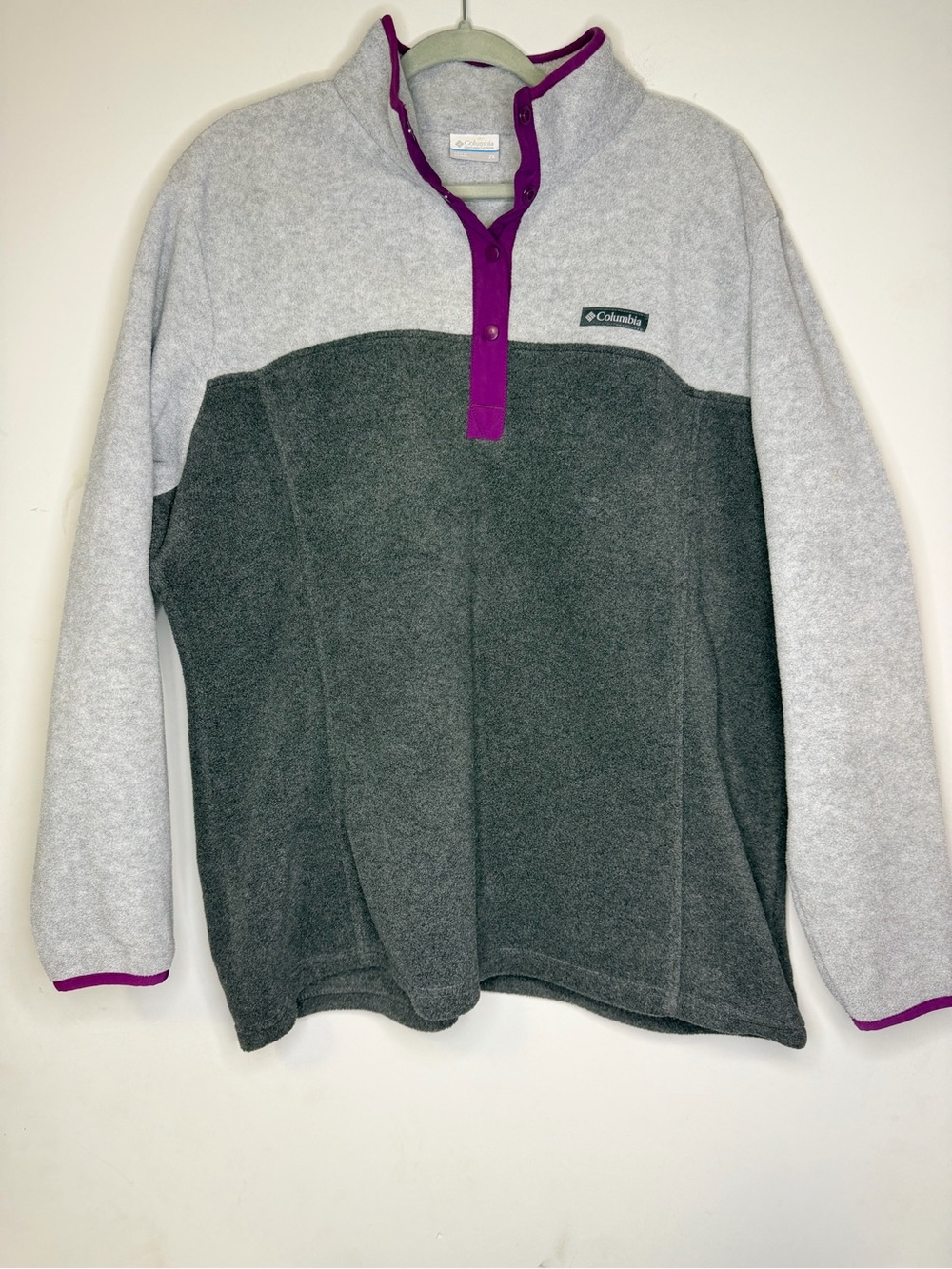 Womens 2X Fleece Columbia Pull-Over two tone gray with Purple Accent